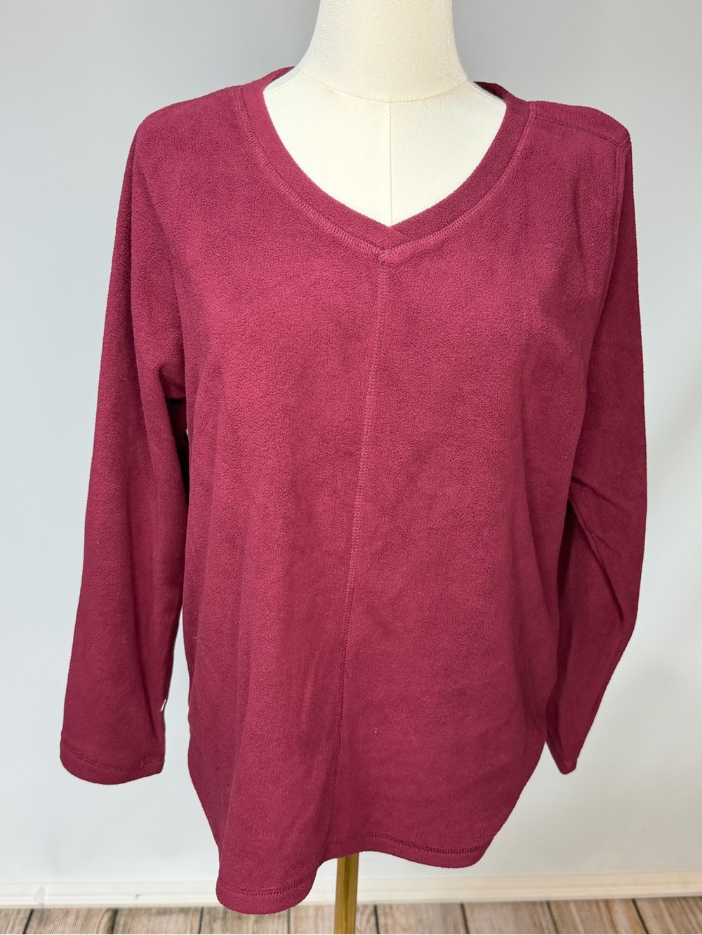 St. John's Bay V-Neck Long Sleeve Top in Berry
